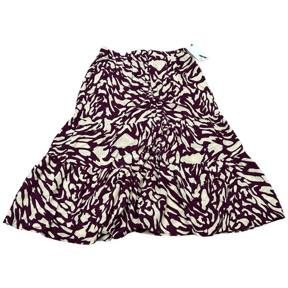 ba&sh Gianna Tiered Skirt Women Lg Burgundy White Geo Print Pleated Back Zip NWT - Picture 8 of 8